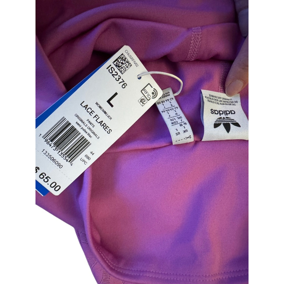 NWT Adidas Pink Lace Flares Pants L, Lilac. High waist, Stretchy - Picture 11 of 15